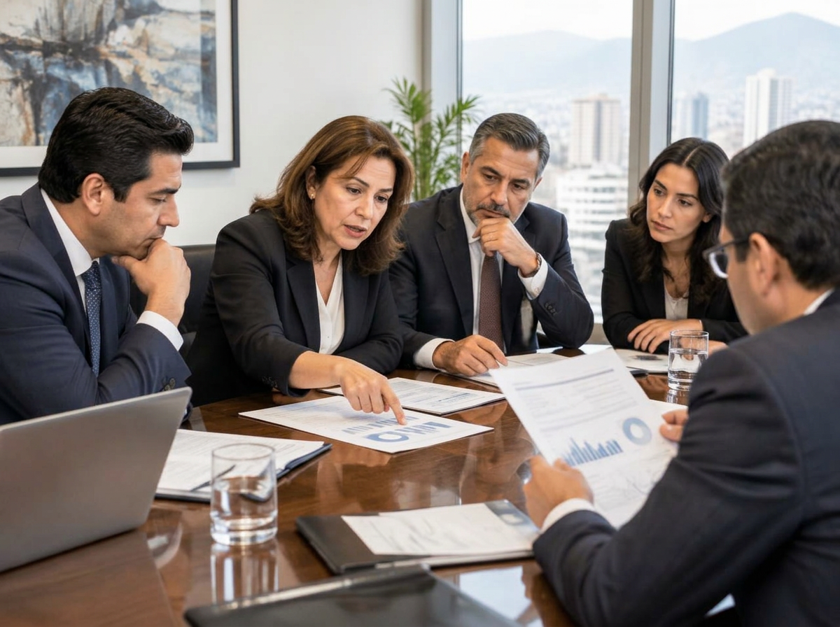 Comité de riesgo revisando informes